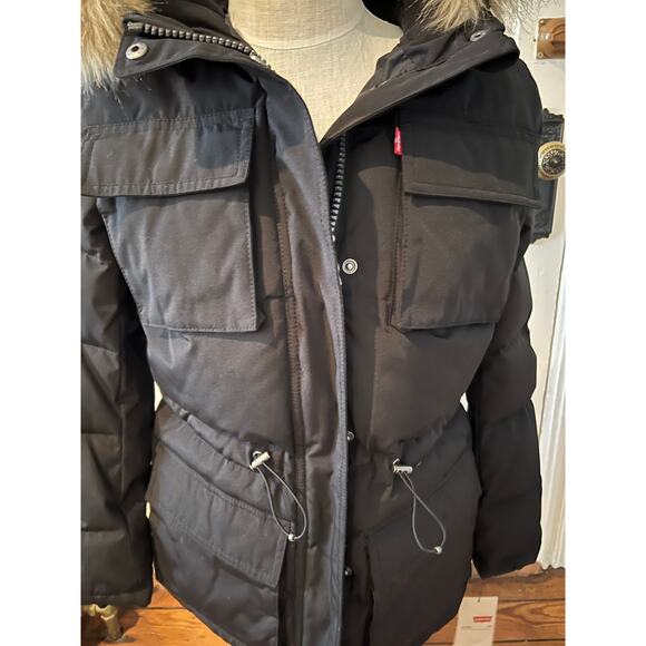 Levis Winter Parka Faux Fur Hood Black S - Picture 6 of 9